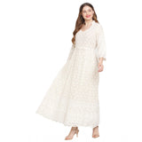 White embroidered cotton ankle-length Anarkali kurti with mandarin collar and 3/4th sleeves