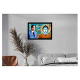 Multi-colored Ambedkar Buddha painting on vinyl sparkle coating, lightweight water-resistant synthetic frame (14x20 inches)