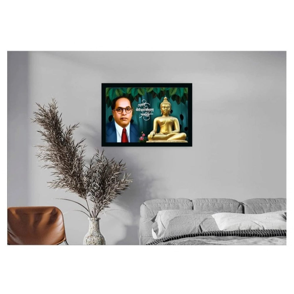 Multicolor vinyl sparkle coated Ambedkar Buddha painting with lightweight, water-resistant synthetic frame (14x20 inch)