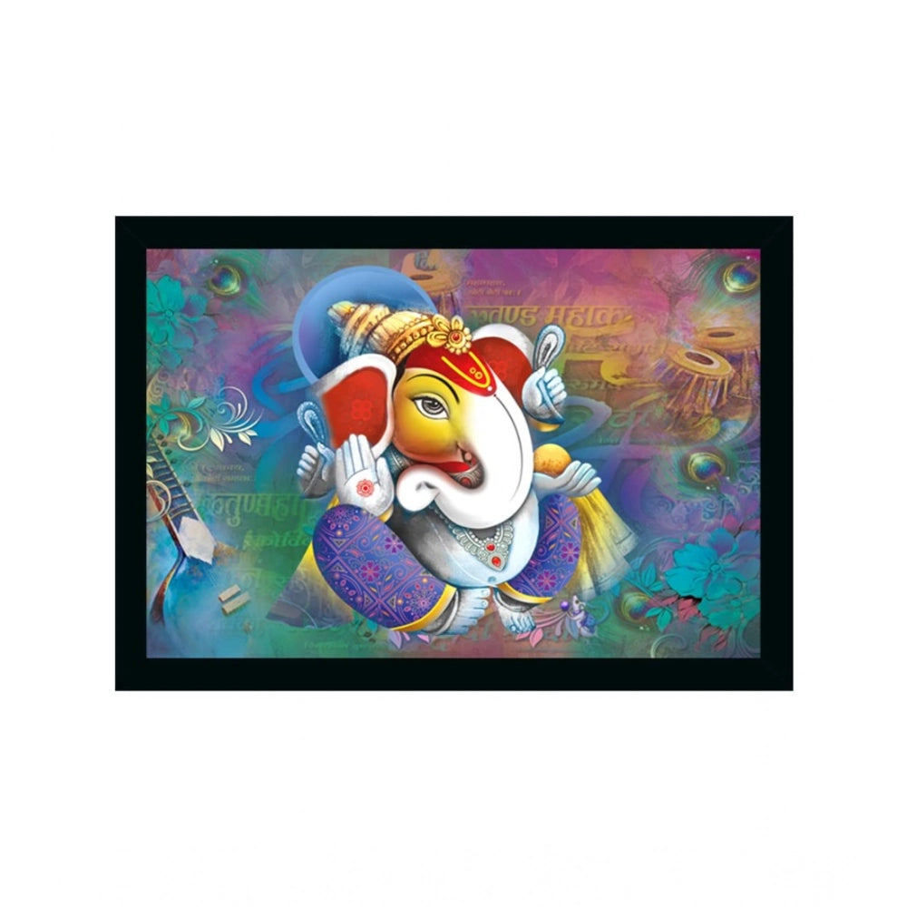 Multicolor synthetic framed Ganesh photo, lightweight and water-resistant on wall mount, 14x20 inch rectangular frame