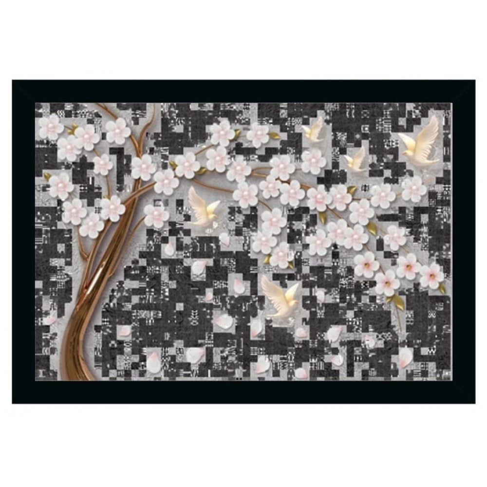 Multicolor vinyl sparkle coated flower painting framed print with lightweight, water-resistant synthetic frame (14x20 inches)