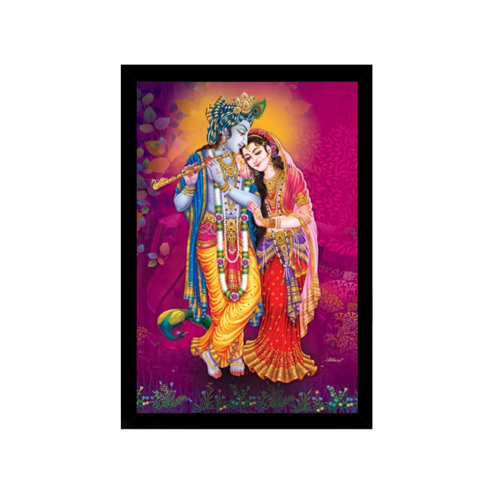 Multicolor synthetic frame, radiant Radha Krishna painting on rectangular wall mount, lightweight and water-resistant