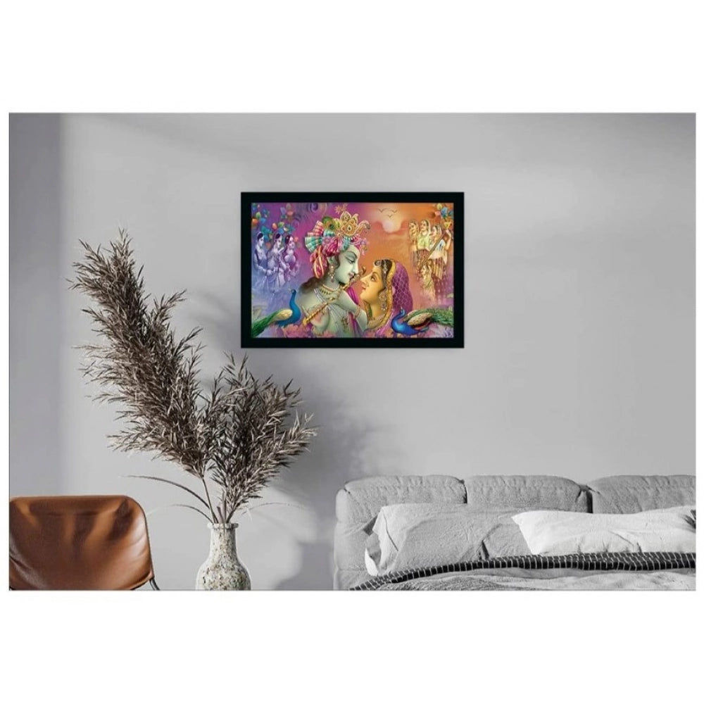 Multicolor Synthetic Framed Radha Krishna Painting (14x20), lightweight, water-resistant wall mount
