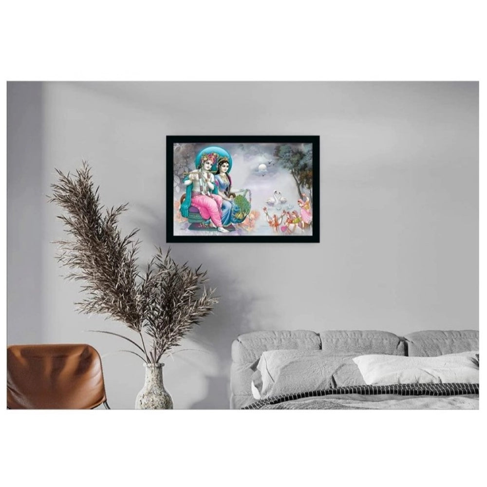 Multicolor synthetic framed Radha Krishna painting, lightweight and water-resistant for wall mounting (14x20 inch)