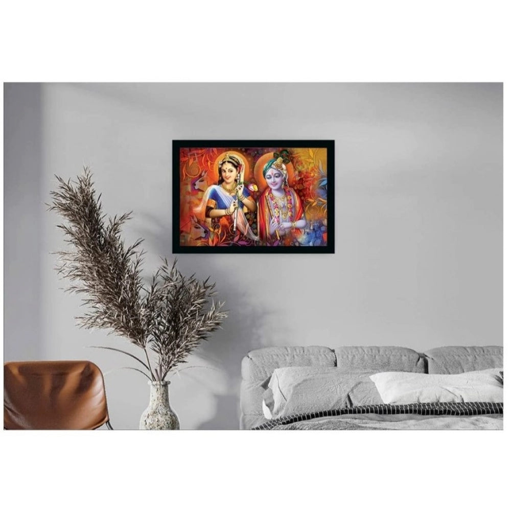 Radha Krishna Painting with Synthetic Photo Frame (Multicolor)