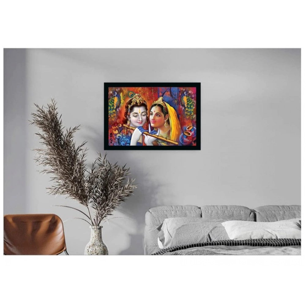 Radha Krishna Painting with Synthetic Photo Frame (Multicolor)