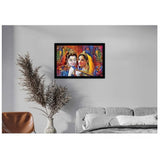 Radha Krishna Painting with Synthetic Photo Frame (Multicolor)