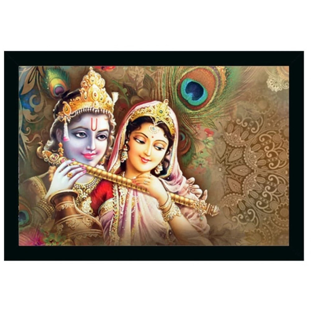 Multi-colored Radha Krishna painting with sparkle coating, lightweight water-resistant synthetic frame (14x20 inch)