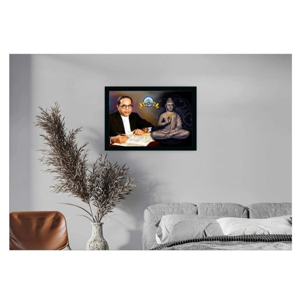 Ambedkar Buddha Painting Vinyl Sparkle Coated with Synthetic Photo Frame (Multicolor)