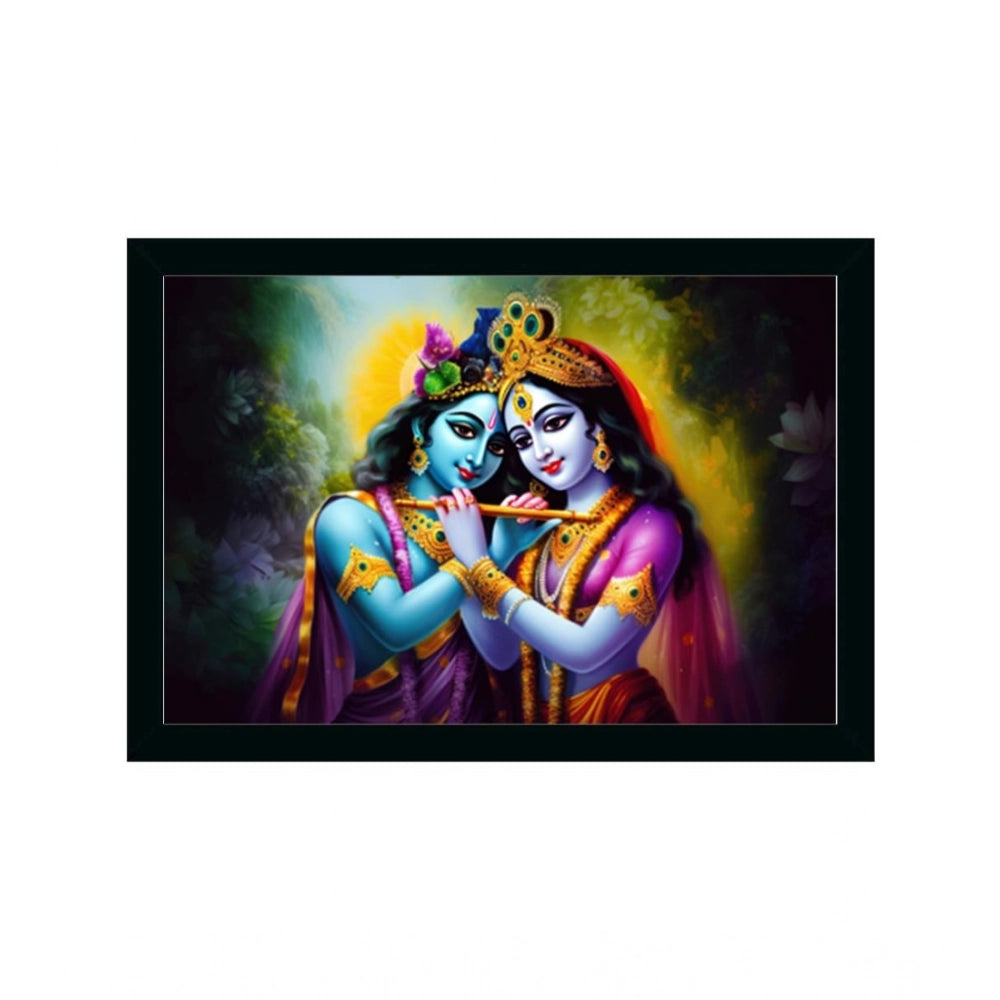Multicolor synthetic frame Radha Krishna painting, rectangular 14x20 inch wall-mountable artwork with water-resistant feature
