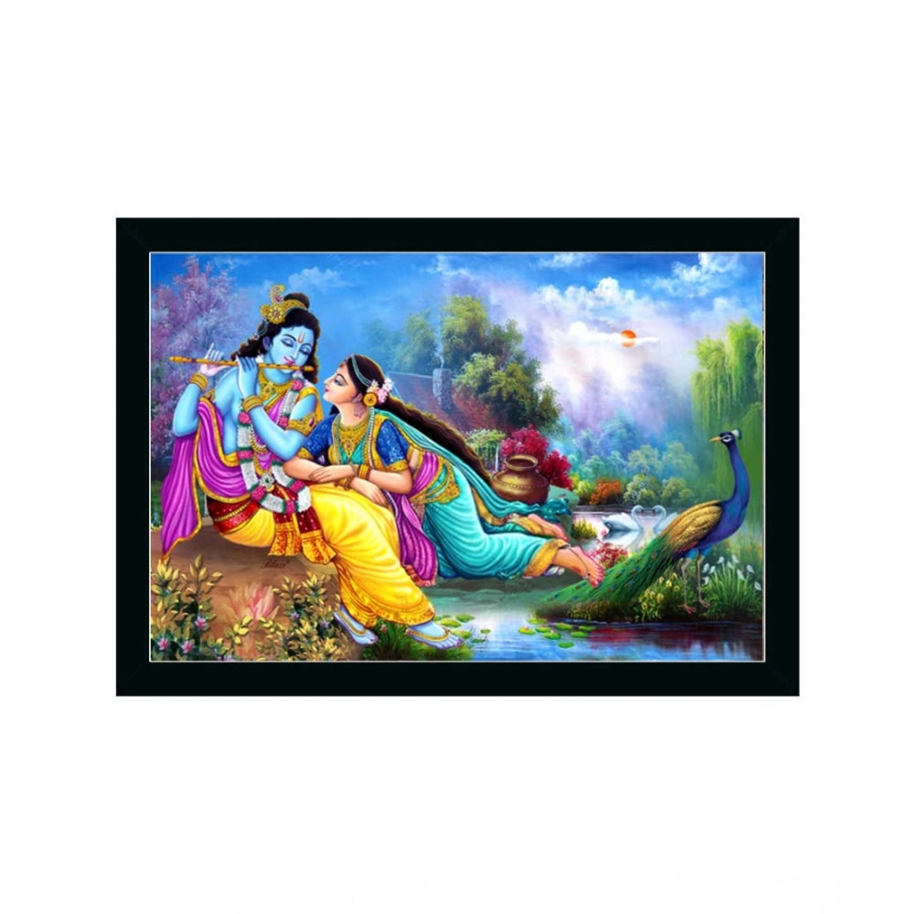 Multicolor synthetic-framed Radha Krishna painting, lightweight, water-resistant on wall mount (14x20 inches)