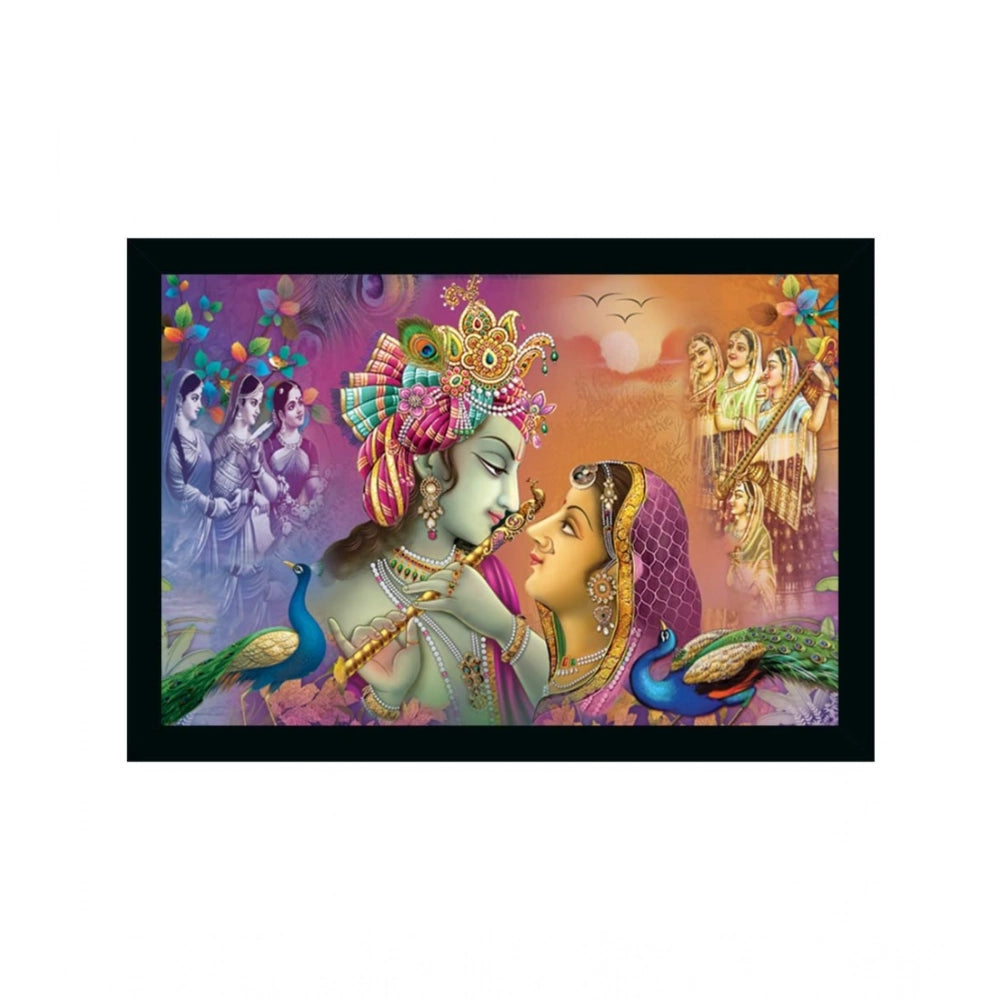 Multicolor Synthetic Framed Radha Krishna Painting with lightweight, water-resistant frame. Rectangular, 14x20 inch