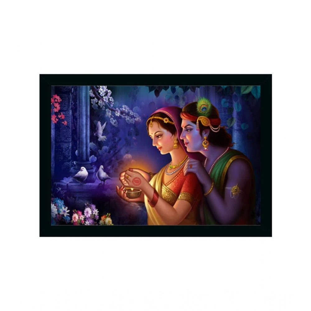 Multicolor vinyl-sparkle coated Radha Krishna painting with lightweight, water-resistant synthetic frame (14x20 inch)