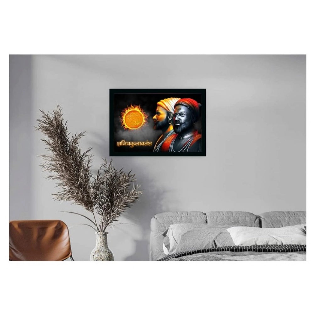 Shivaji Maharaj Painting Vinyl Sparkle Coated with Synthetic Photo Frame (Multicolor)