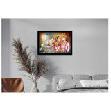 Radha Krishna Painting with Synthetic Photo Frame (Multicolor)