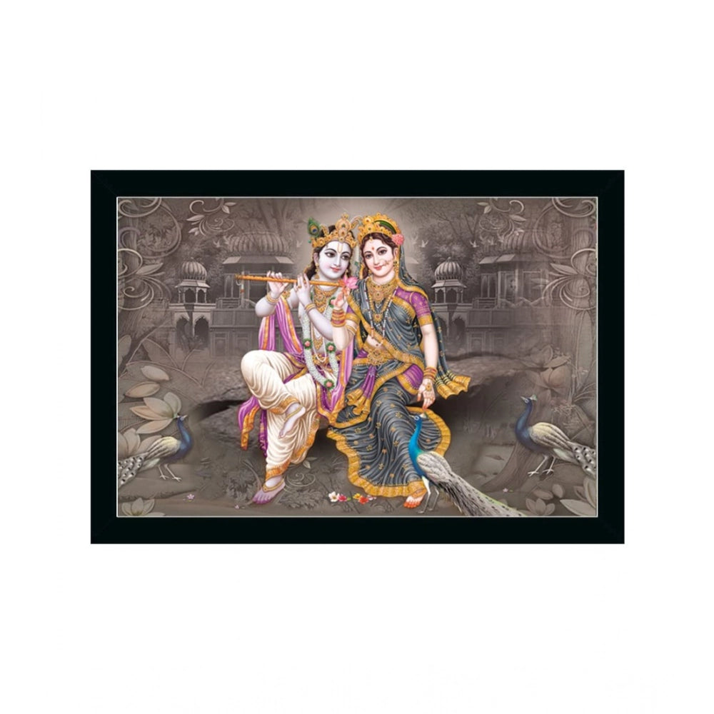 Radha Krishna Painting with Synthetic Photo Frame (Multicolor)