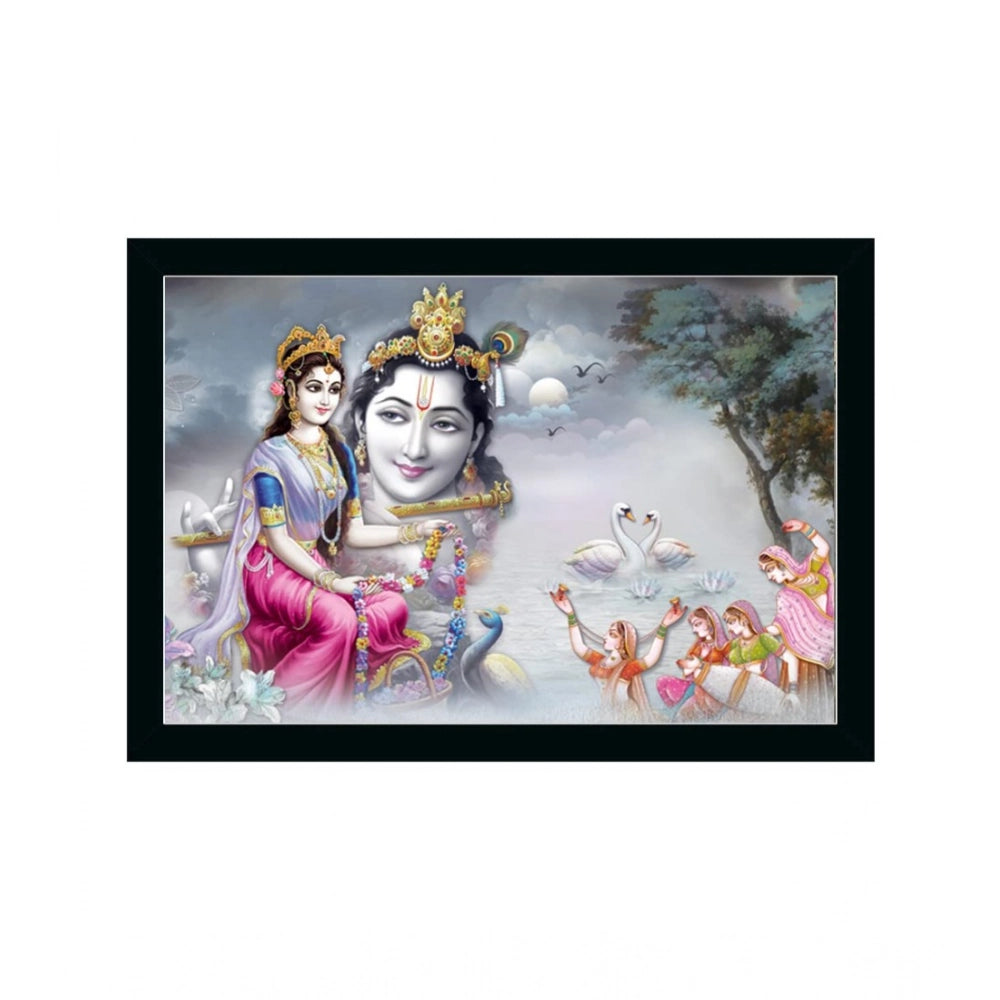 Multicolor synthetic framed Radha Krishna painting with water-resistant lightweight frame, rectangular orientation (14x20 inch) for wall mounting