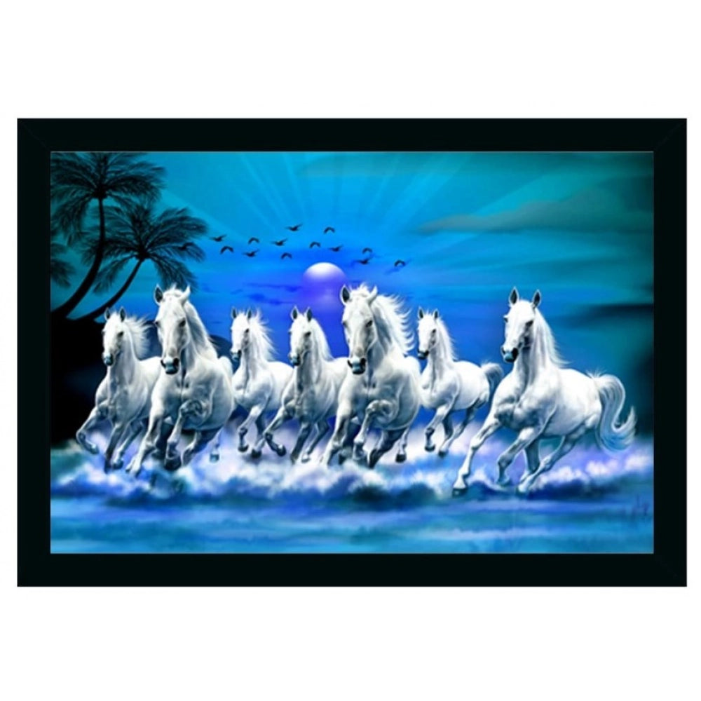 Multicolor Vastu painting of seven running horses with lightweight, water-resistant synthetic frame (14x20 inch)