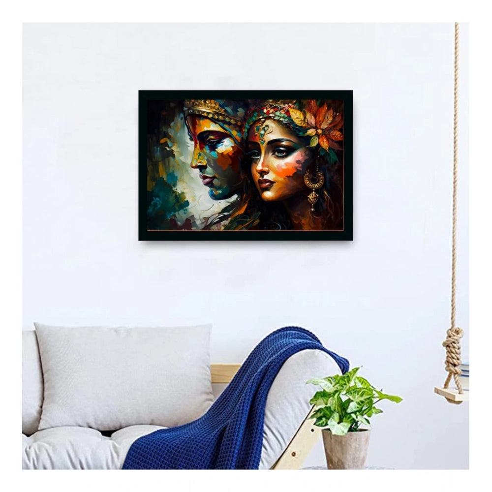 Radha Krishna Painting with Synthetic Photo Frame (Multicolor)