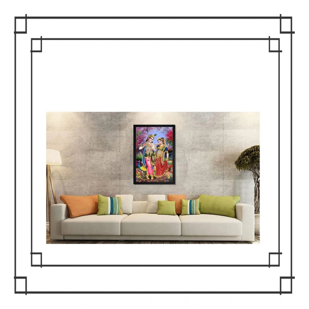 Multicolor synthetic framed Radha Krishna painting, lightweight and water-resistant for wall mounting (14x20 inch)