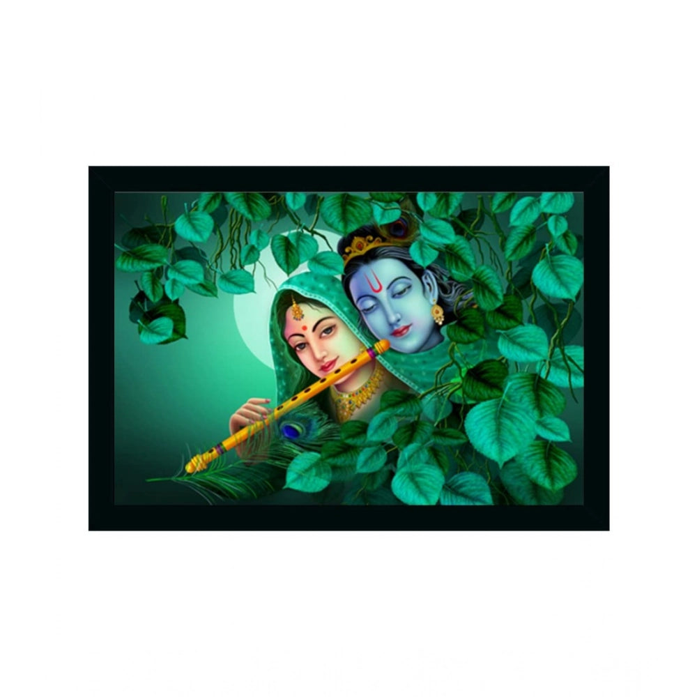 Multicolor vinyl sparkle coated Radha Krishna painting with lightweight, water-resistant synthetic frame (14x20 inch)
