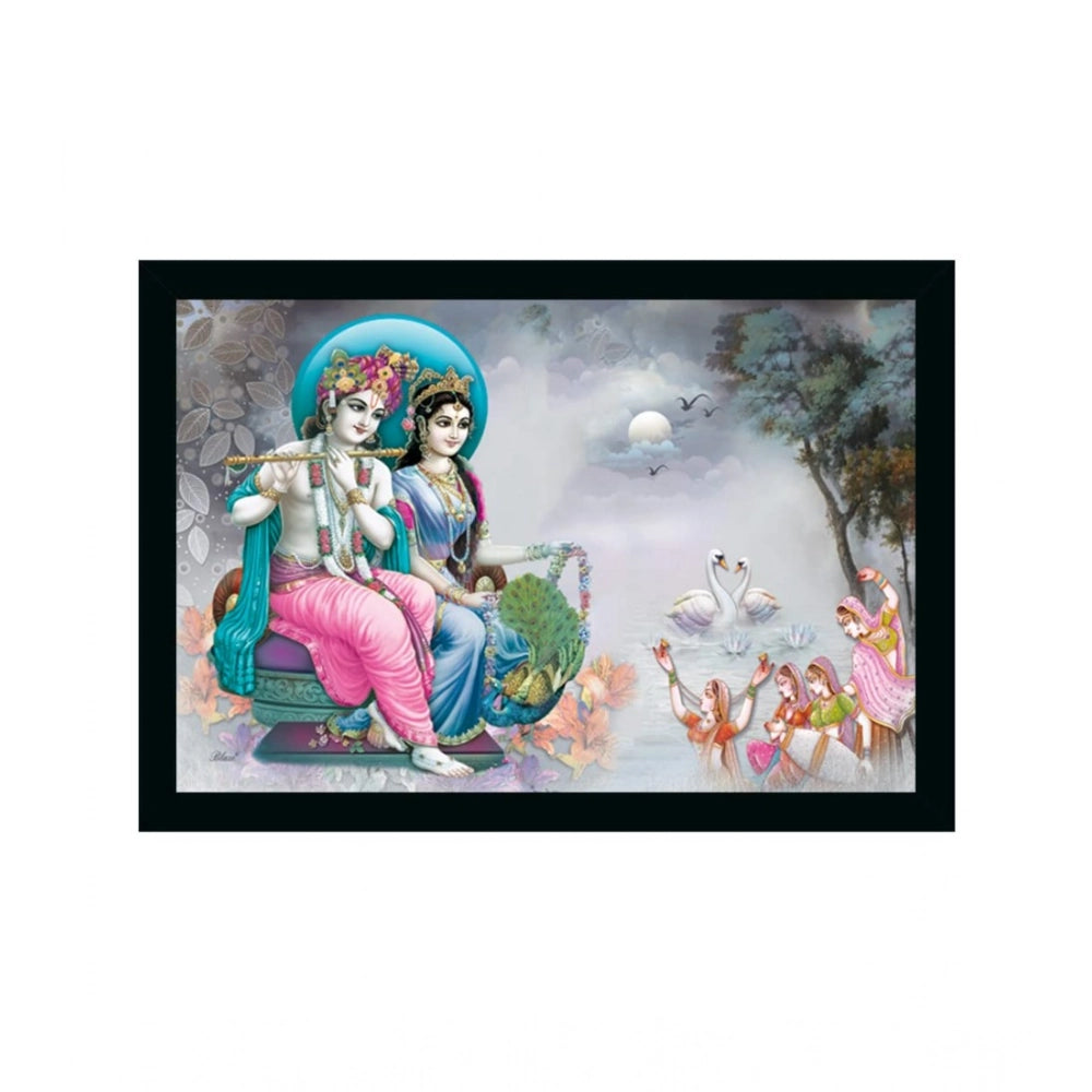 Multicolor synthetic frame Radha Krishna painting, lightweight water-resistant wall mount (14x20 inches)