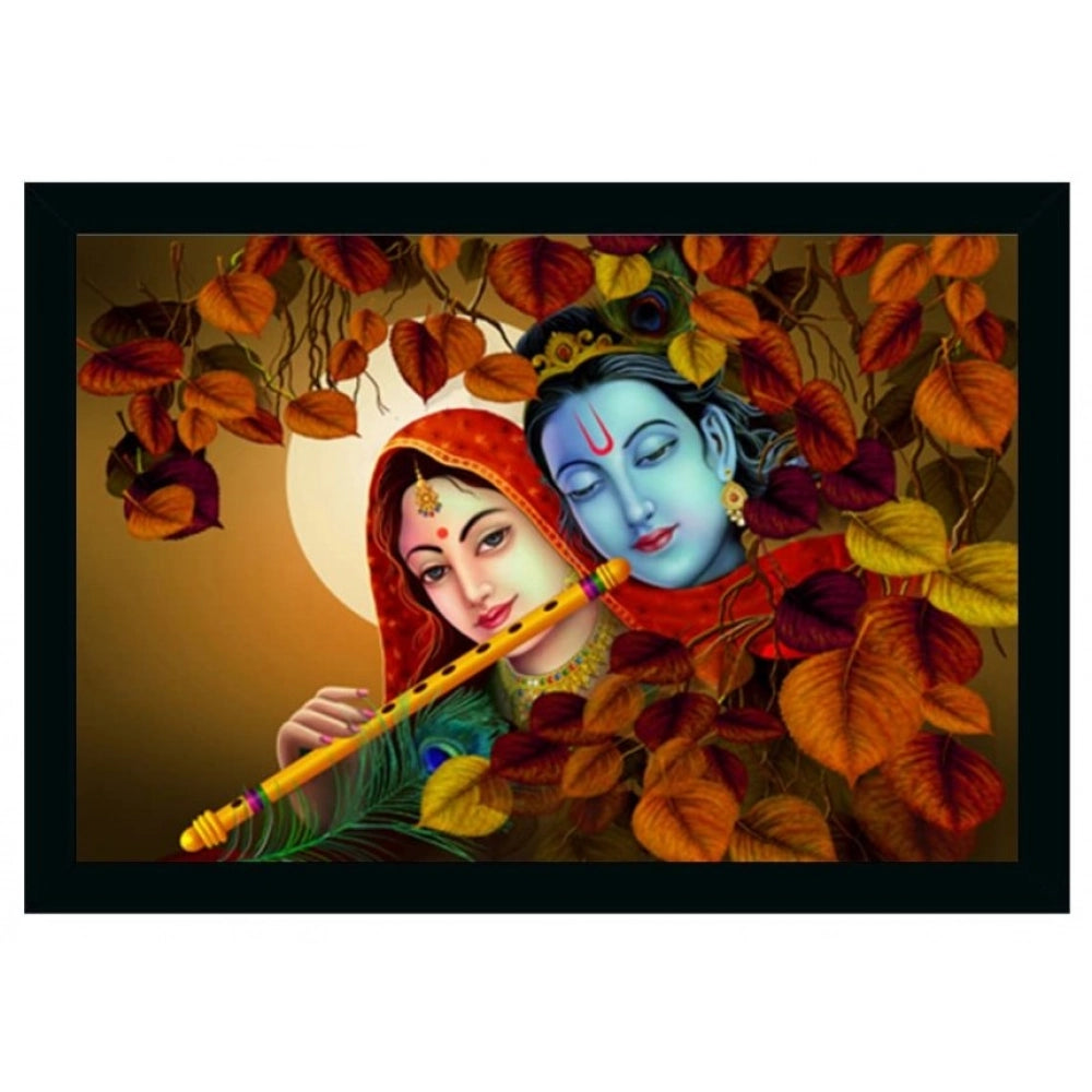 Multicolor vinyl-coated Radha Krishna painting with water-resistant synthetic frame, 14x20 inch wall mountable art piece