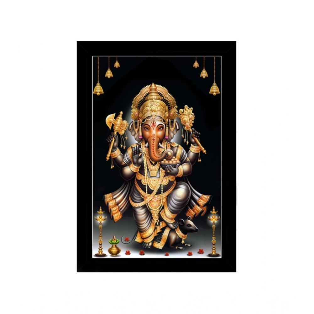 Multicolor synthetic framed Ganesh photo, lightweight and water-resistant, rectangular wall mount (14x20 inch)