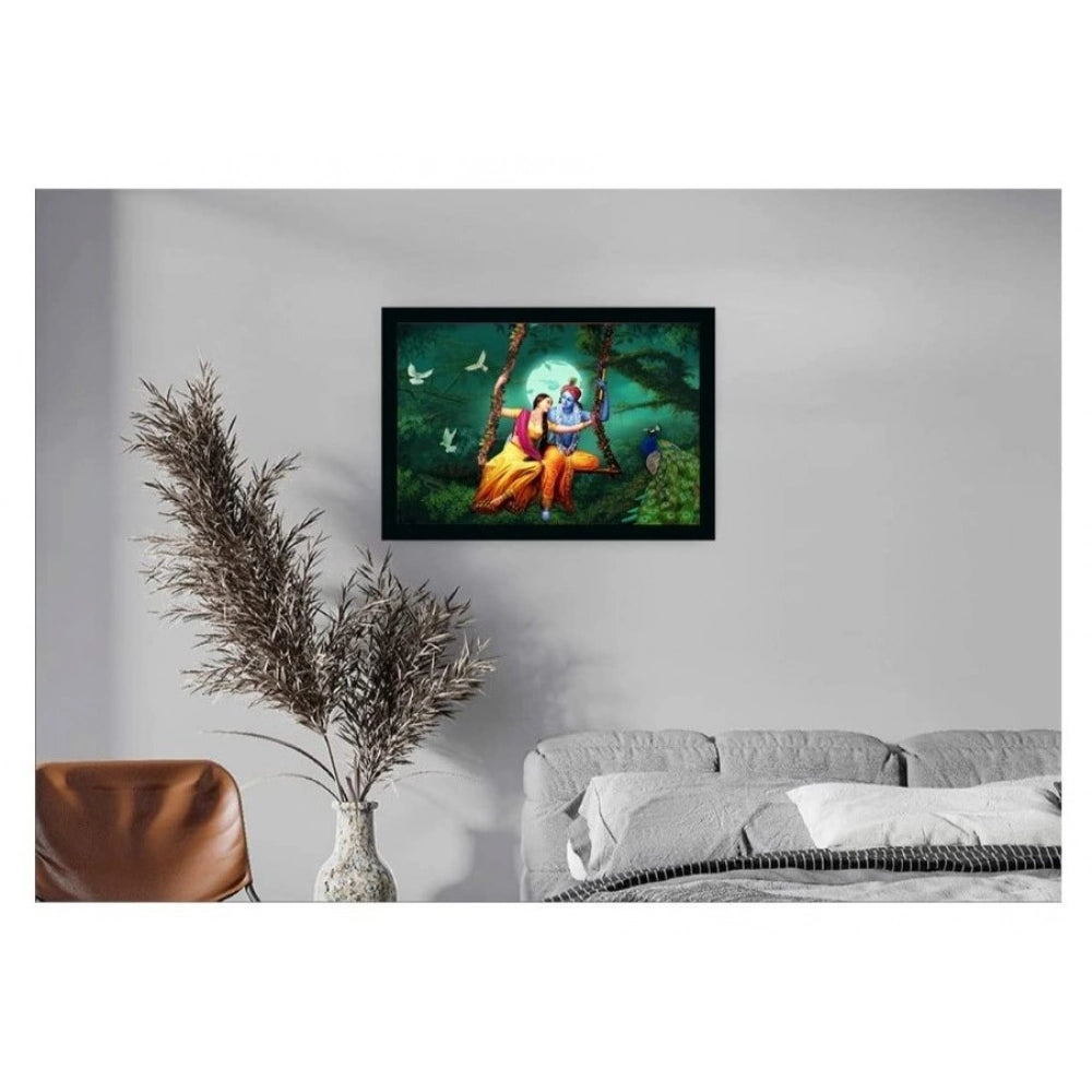 Radha Krishna Painting Vinyl Sparkle Coated with Synthetic Photo Frame (Multicolor)