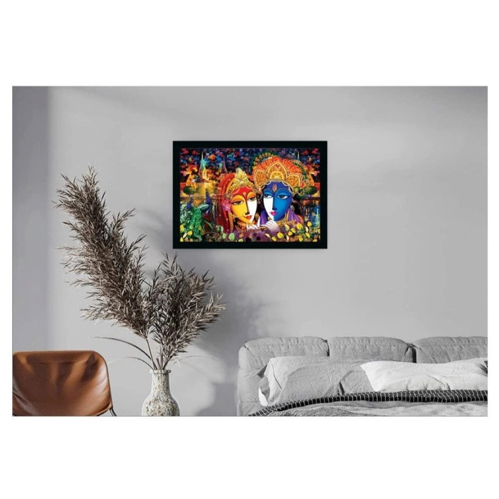 Multi-colored Radha Krishna painting with lightweight, water-resistant synthetic frame (14x20 inch)