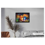 Multi-colored Radha Krishna painting with lightweight, water-resistant synthetic frame (14x20 inch)