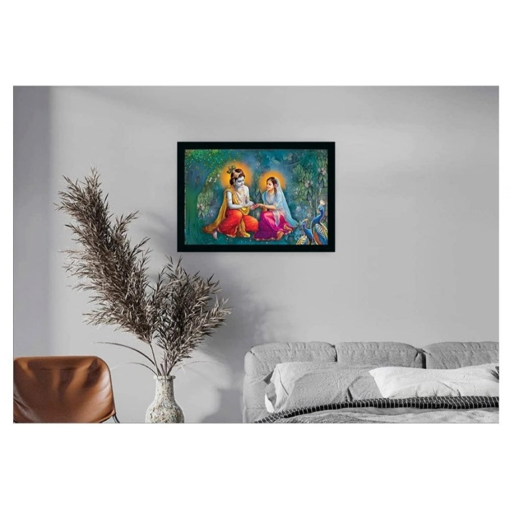 Radha Krishna Painting with Synthetic Photo Frame (Multicolor)