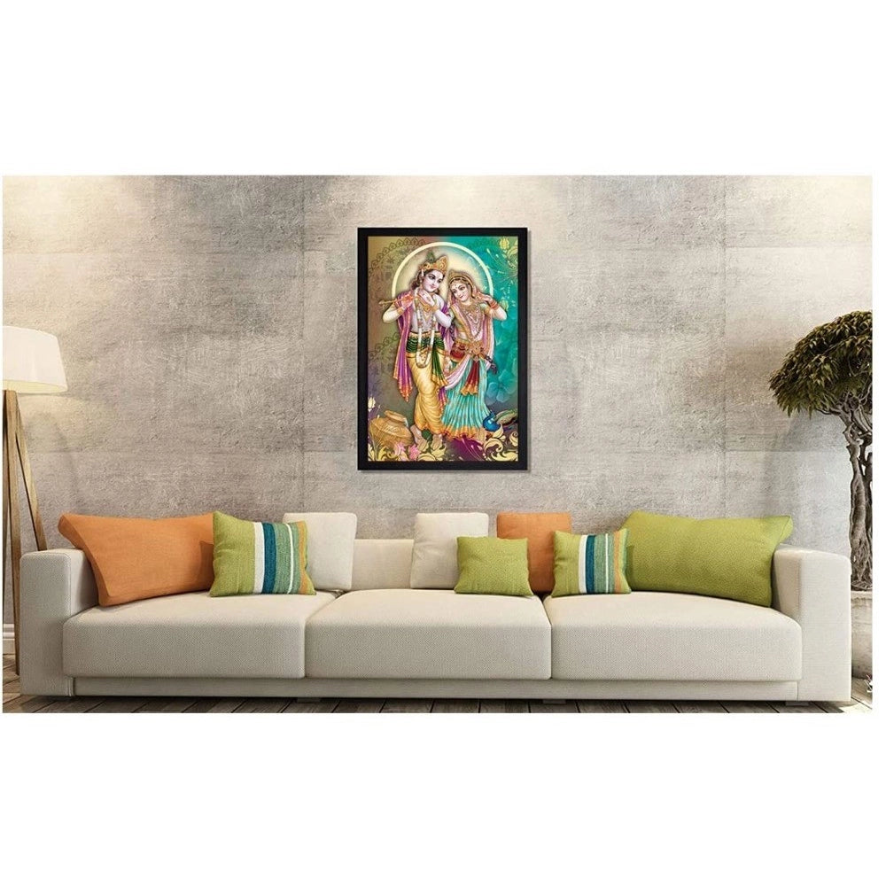 Beautiful Radha Krishna Vinyl Sparkle Coated with Synthetic Photo Frame (Multicolor)