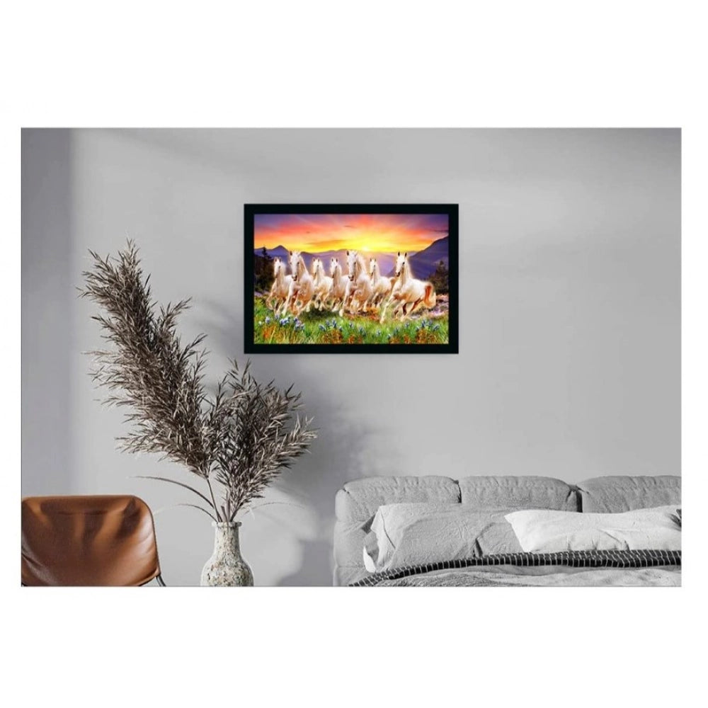 Multicolor synthetic framed Vastu Seven Running Horses painting, 14x20 inch, wall-mountable and lightweight with water-resistant feature