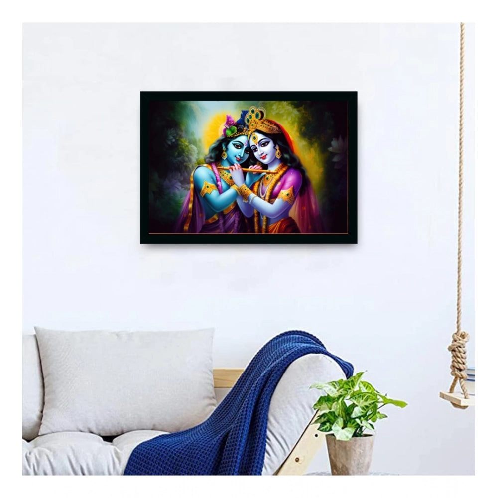 Multicolor synthetic framed Radha Krishna painting, water-resistant, 14x20 inch wall mount
