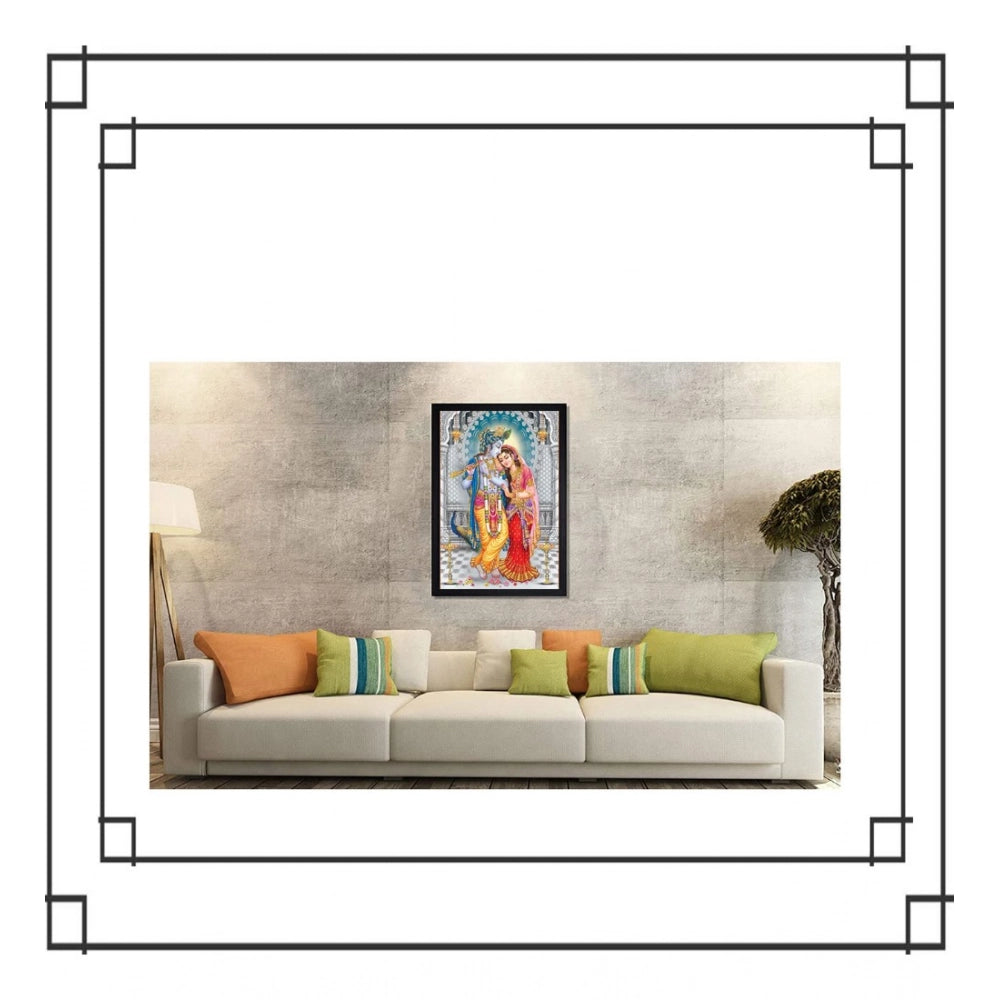 Multicolor Radha Krishna painting with lightweight, water-resistant synthetic frame. Rectangular, 14x20 inch wall mount art piece depicting classic theme
