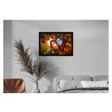 Multicolor vinyl-sparkle coated Radha Krishna painting with lightweight, water-resistant synthetic frame (14x20 inches)