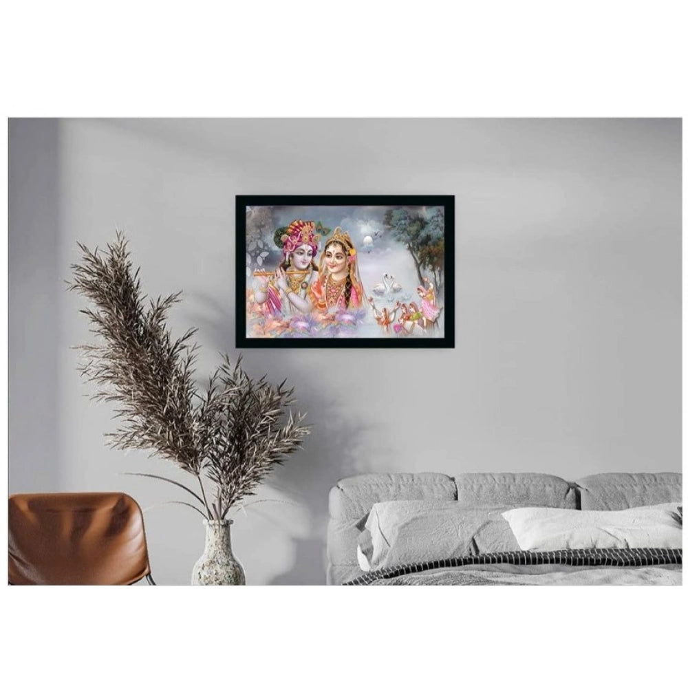 Radha Krishna Painting with Synthetic Photo Frame (Multicolor)
