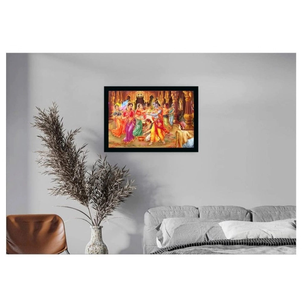 Radha Krishna Painting with Synthetic Photo Frame (Multicolor)