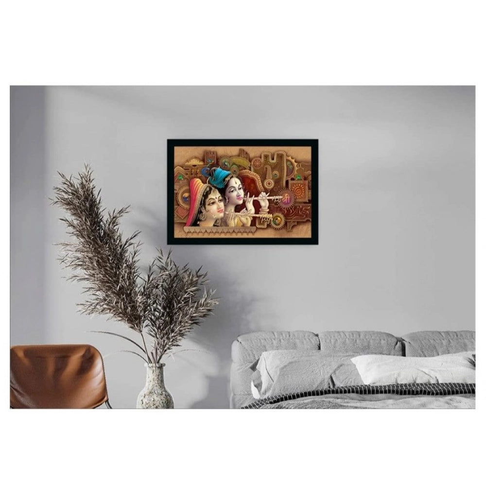 Radha Krishna Painting with Synthetic Photo Frame (Multicolor)