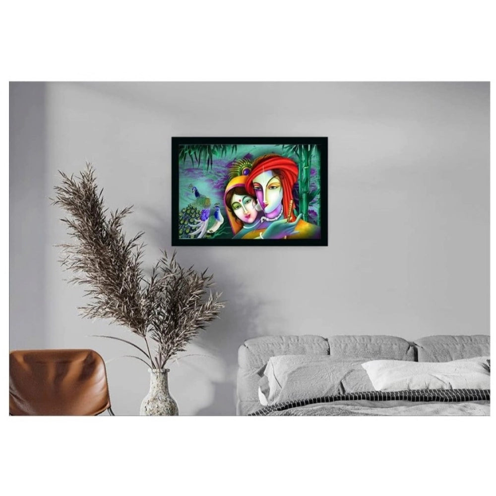 Radha Krishna Painting with Synthetic Photo Frame (Multicolor)