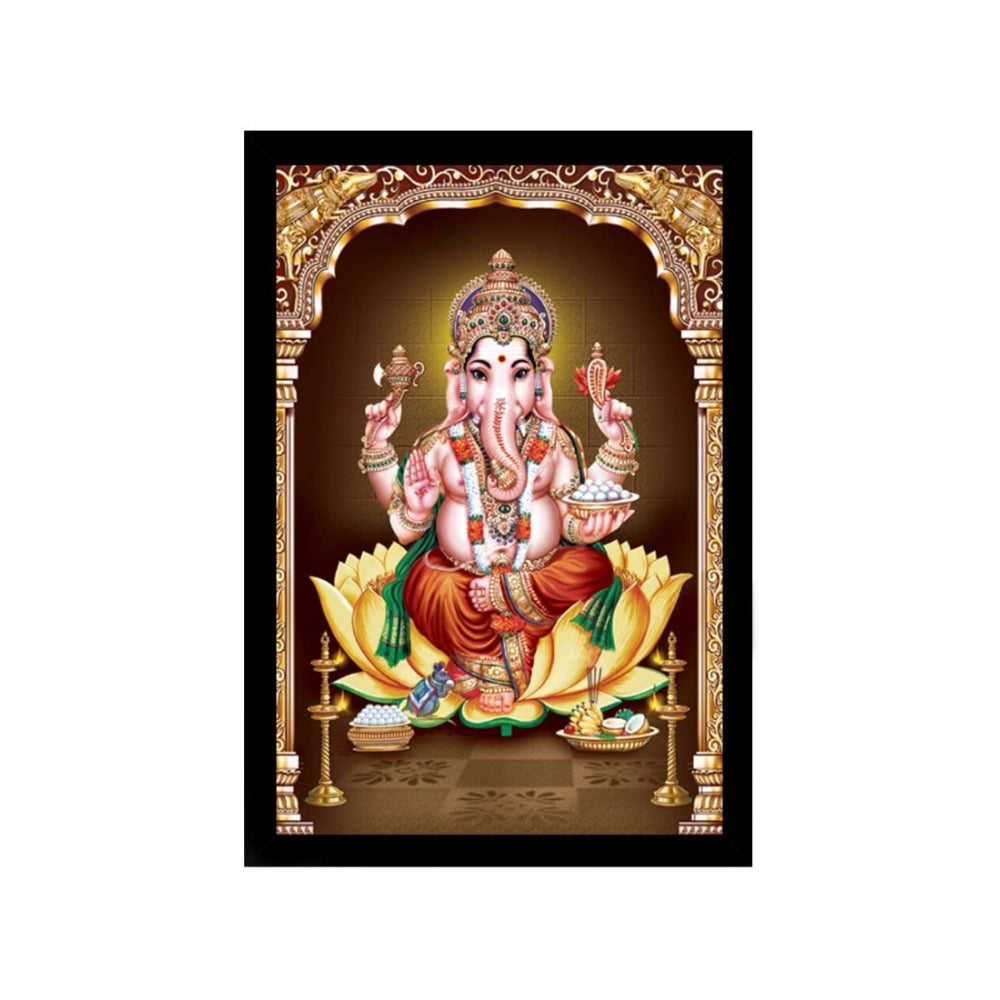 Multicolor synthetic framed Ganesh photo - lightweight, water-resistant wall mount, 14x20 inch rectangular decor