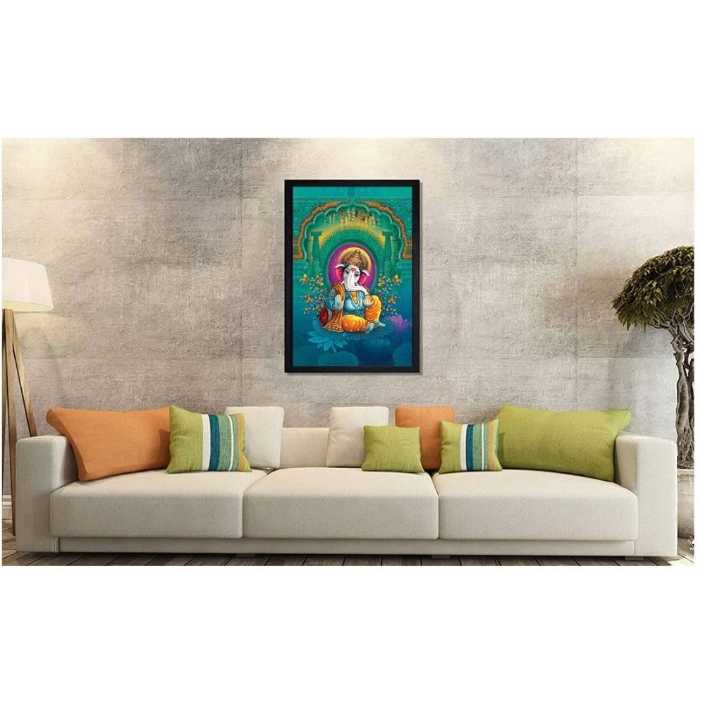 Multicolor synthetic framed Ganesh photo on rectangular wall mount, lightweight and water-resistant