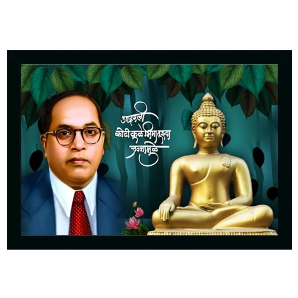 Multicolor Ambedkar Buddha painting on sparkle-coated vinyl, lightweight, water-resistant synthetic frame (14x20 inch)