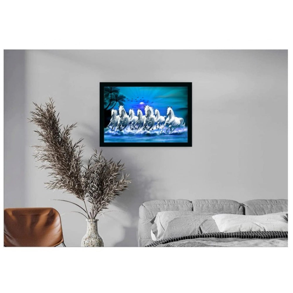 Seven Running Horses Vastu Painting with Frame (Multicolor)
