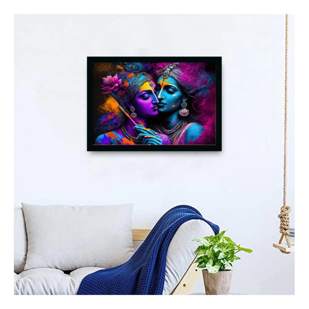 Radha Krishna Painting with Synthetic Photo Frame (Multicolor)