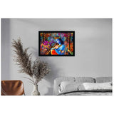 Multicolor synthetic frame with Radha Krishna painting, lightweight and water-resistant for wall mounting (14x20 inches)