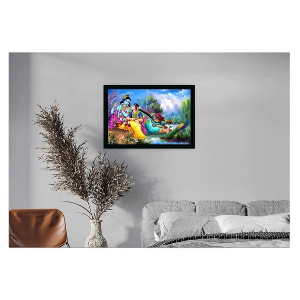 Multicolor synthetic framed Radha Krishna painting with water-resistant lightweight frame, rectangular orientation (14x20 inches), for wall mounting