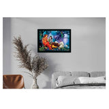Multicolor vinyl-sparkle coated Radha Krishna painting with lightweight, water-resistant synthetic frame (14x20 inch)