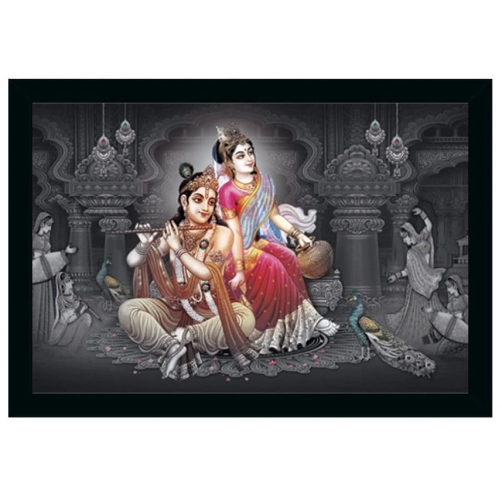 Multicolor vinyl sparkle-coated Radha Krishna painting with lightweight, water-resistant synthetic frame (14x20 inch)